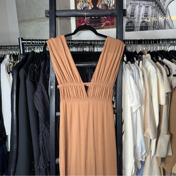 Ronny Kobo Charlie Dress Driftwood Brown Ruched Cutout Jersey Maxi - Picture 5 of 12